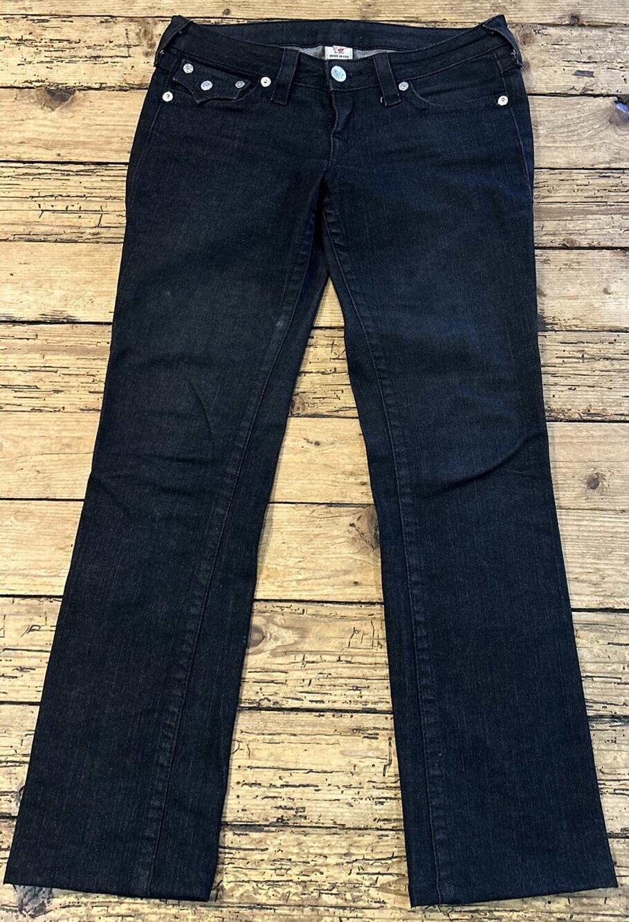 True Religion Women’s Black Straight Leg Jeans W/Silver Sequin Pockets Size 28